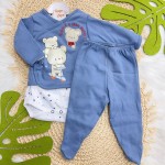 Conjunto de Malha 3 peças - Papai é o Meu Herói! Azul Jeans