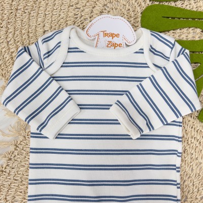  Conj. de Malha 3 Peças - Ursinho - Azul Jeans e Off White