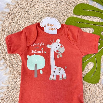  CONJ. DE MALHA 3 PEÇAS - Girafa come Folhas - Telha e Off White