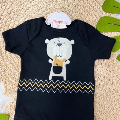  CONJ. DE MALHA 3 PEÇAS- Ursinho e Coelhinho - Preto e Off White