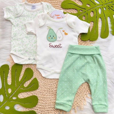  CONJ. DE MALHA 3 PEÇAS - Sweet Perinhas- Off White e Verde