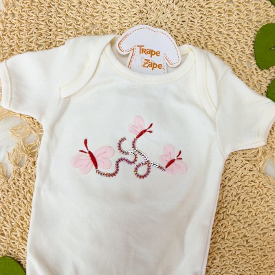  CONJ. DE MALHA 3 PEÇAS- Trio de Borboletas - Off White e Pink