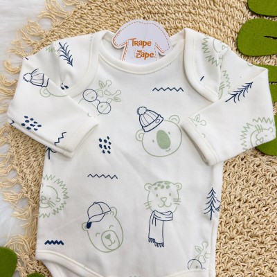 CONJ. DE MALHA 3 PEÇAS - Urso Fofinho - Verde e Off White