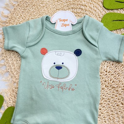 CONJ. DE MALHA 3 PEÇAS - Urso Fofinho - Verde e Off White