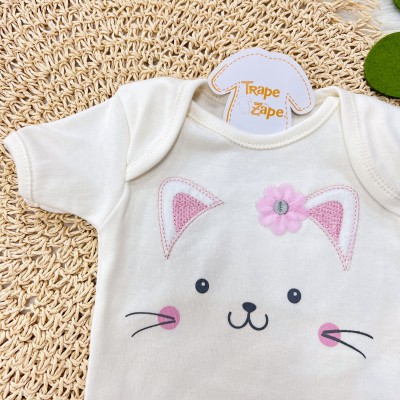  CONJ. DE MALHA 3 PEÇAS-Gatinha com Florzinha - Off White 