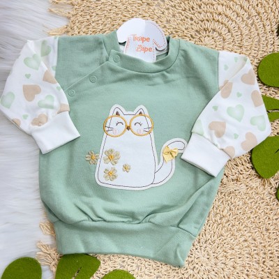 Conjunto de Moletom Trape Zape - Gatinha de Óculos Verde