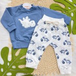 Conjunto de Moletom Trape Zape - Dino Baby Azul Jeans e Branco