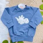 Conjunto de Moletom Trape Zape - Dino Baby Azul Jeans e Branco