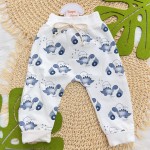 Conjunto de Moletom Trape Zape - Dino Baby Azul Jeans e Branco