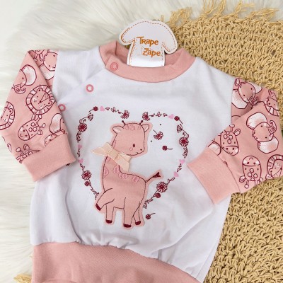 Conjunto de moletom Trape Zape- Girafinha Rosê e Branco