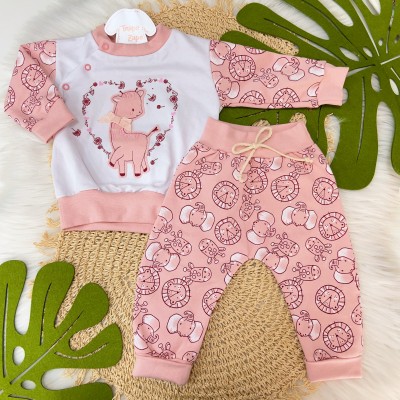 Conjunto de moletom Trape Zape- Girafinha Rosê e Branco
