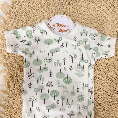   Body Kimono M/C Floresta Off White e Verde e Marrom
