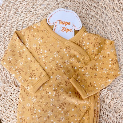 Body kimono Mostarda M/L Florido Ramo Off e Marrom