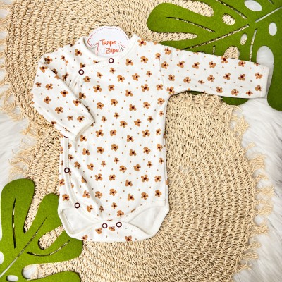 Body Kimono M/L Off White Flores Mostarda com Bordô