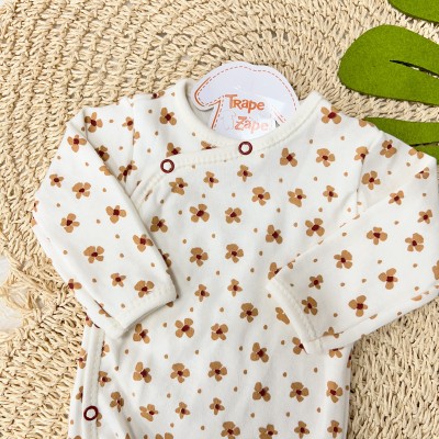 Body Kimono M/L Off White Flores Mostarda com Bordô
