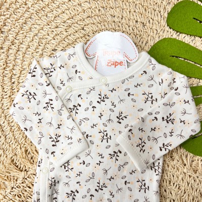  Body kimono Off White M/L Florido Ramo Salmão e Bordô