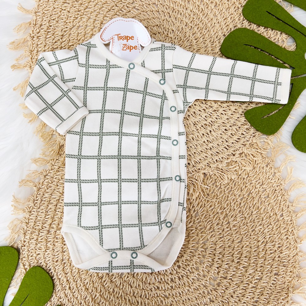 Body kimono M/L quadriculado Off White e Verde