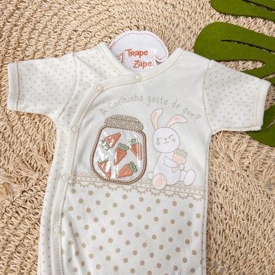 Body Kimono M/C-A Coelhinha Gosta de Que? Off White e Bege