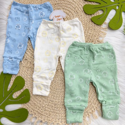  Kit 3 Calças - Bichinhos Felizes - Azul, Off White e Verde