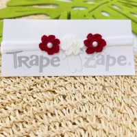 Faixinha de Cabelo de Florzinhas em Crochê - Vermelho e Branco