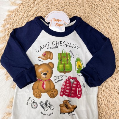  Conj. Blusa Manga Longa Camp Checklist e Calça Moletinho - Marinho