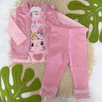  Inverno 24 -  Conj. Colete Pelinhos, Blusa Manga Longa Little Bunny e Calça - Rosa