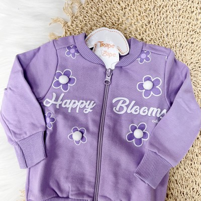 Inverno 24 - Conj. Jaqueta Happy Blooms e Calça em Moletom com Flores - Lilás