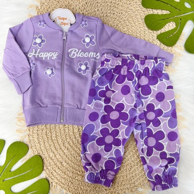 Inverno 24 - Conj. Jaqueta Happy Blooms e Calça em Moletom com Flores - Lilás
