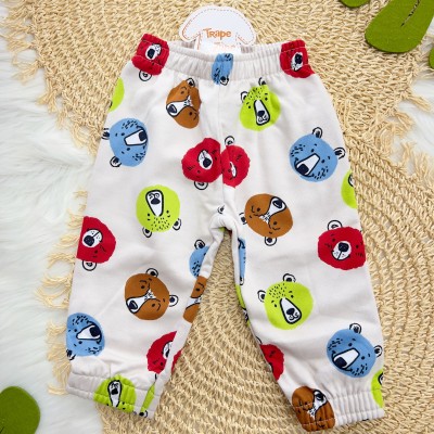 Conj. Jaqueta Urso com Capuz e Calça Ursos Coloridos - Marrom e Off White
