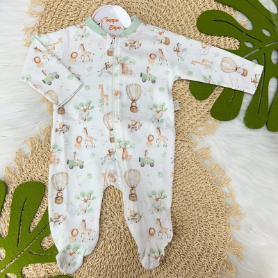 Macacão de Malha com Abertura em Zíper Safari- Off White e Verde