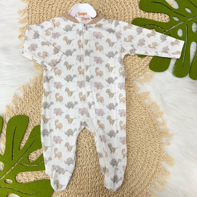  Macacão de Malha com Abertura em Zíper Dinos Babys - Off White e Areia