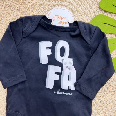 Inverno 24 - Conj. Jaqueta com Capuz, Body Panda Fofa e Calça - Preto