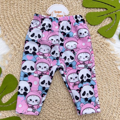 Inverno 24 - Conj. Jaqueta com Capuz, Body Panda Fofa e Calça - Preto