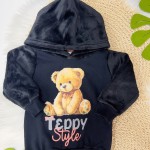 Inverno 24 - Conj. Blusão Teddy Style com Capuz em Pelinhos e Calça Legging - Preto