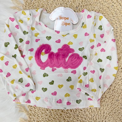  Conj. Blusa Manga Longa Cute e Calça Moletinho - Rosa e Off White