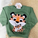 Inverno 24 - Conj. Blusa Moletinho Tigre Baby e Calça - Verde