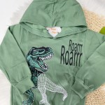 Inverno 24 - Blusão com Capuz Dino Roar e Calça em Moletom - Verde e Mescla