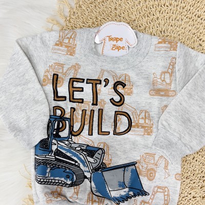 Inverno  - Blusa Manga Longa Let's Build e Calça em Moletom - Mescla e Ferrugem