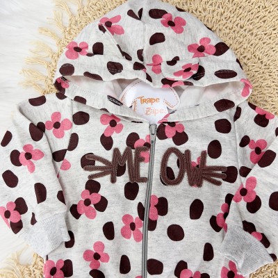 Conj. Jaqueta Meow com Capuz e Calça Legging - Mescla e Rosa