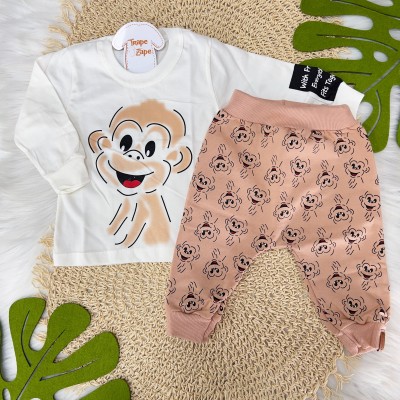 Conj. Blusa Manga Longa Macaquinho e Calça Saruel Moletinho - Off White e Areia