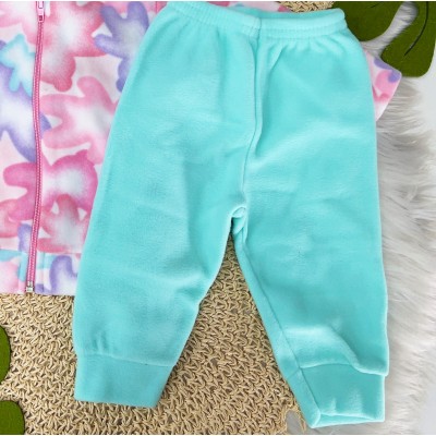 Conj. Jaqueta com Capuz Ursinhos Coloridos e Calça em Plush - Rosa e Verde Água