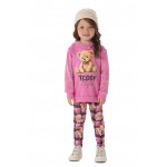 Inverno 24 - Conj. Blusão Teddy Style com Capuz em Pelinhos e Calça Legging - Pink