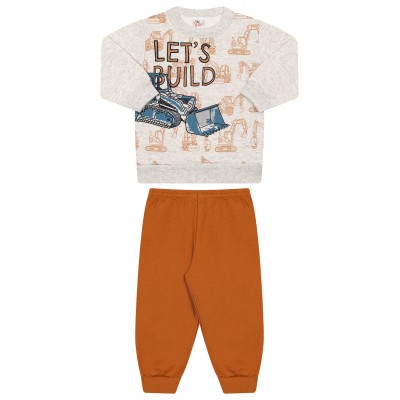 Inverno  - Blusa Manga Longa Let's Build e Calça em Moletom - Mescla e Ferrugem
