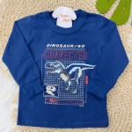 Inverno 24 - Conj. Blusa Manga Longa Dinosaur 90 e Calça Moletinho - Azul e Mescla