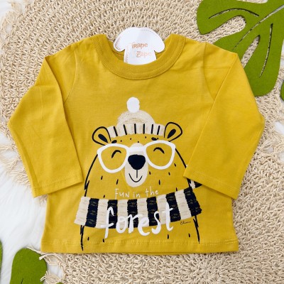 Conj. Blusa Manga Longa Urso Forest e Calça Moletinho - Mostarda e Marinho