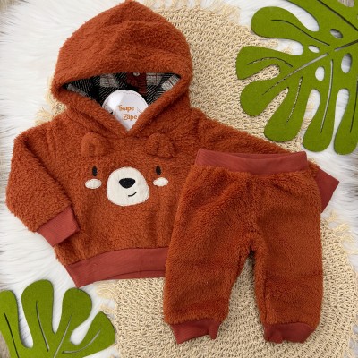 Blusa Manga Longa e Calça de Pelinho - Urso Ferrugem