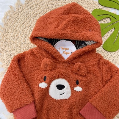 Blusa Manga Longa e Calça de Pelinho - Urso Ferrugem