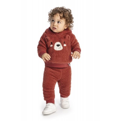 Blusa Manga Longa e Calça de Pelinho - Urso Ferrugem