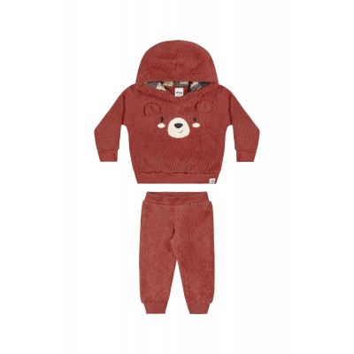 Blusa Manga Longa e Calça de Pelinho - Urso Ferrugem