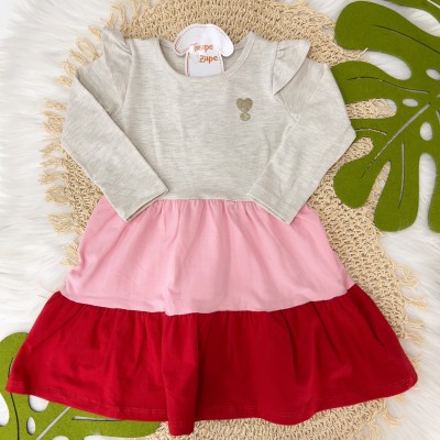 Inverno 24 - Vestido Coraçãozinho Manga Longa Três Marias - Rosa e Vermelho